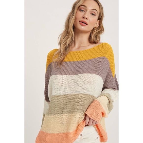 🆕 Color-Block Boatneck Knit Sweater Top - Picture 7 of 16